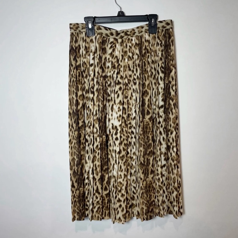 J. Crew Lined, Pleated Midi Leopard Print Skirt, Size 6, Zipper